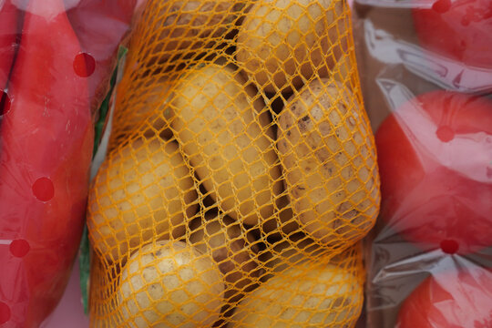 Fresh potatoes packaged for sale at the market
