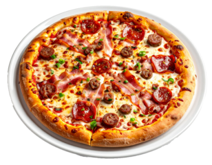 Tasty Italian Style Pizza with Assorted Meats and Cheese