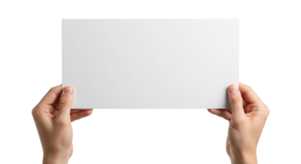 Person Holding an Unwritten White Board for Advertisement, Cut Out, Clipping Path, Isolated on a Transparent PNG Background.