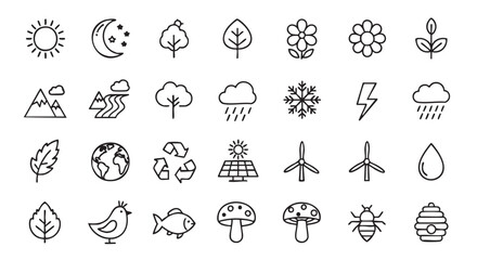 Collection of environmental ecology concept icons in simple line style