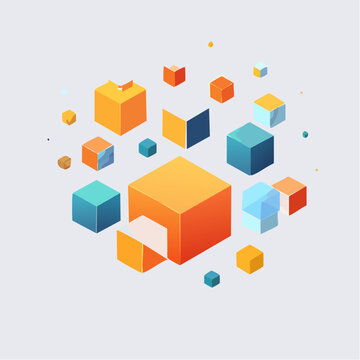 Vibrant digital illustration of geometric blocks and cubes in a floating abstract arrangement, symbolizing data, technology, and modular systems