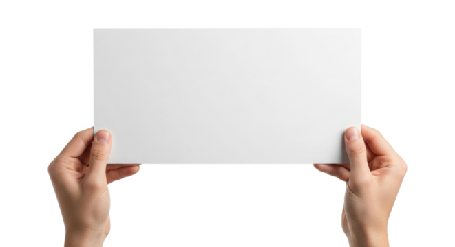 Person Holding an Unwritten White Board for Advertisement, Cut Out, Clipping Path, Isolated on a Transparent PNG Background.