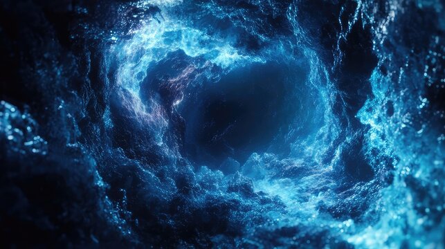 Swirling blue energy forming a deep cosmic vortex
