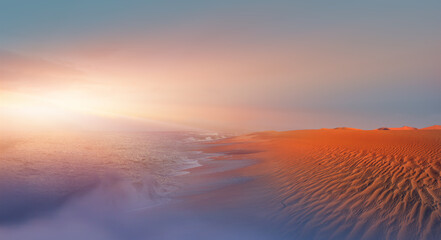 Namib desert with Atlantic ocean meets near Skeleton coast - Namibia, South Africa