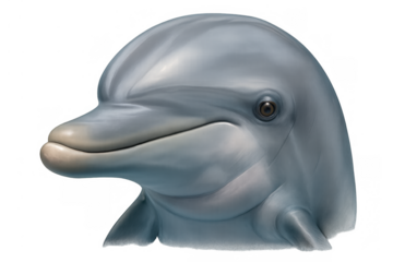 Dolphin head illustration on transparent background depicting a friendly marine mammal smiling
