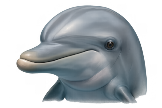 Dolphin head illustration on transparent background depicting a friendly marine mammal smiling