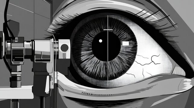 Human eye undergoing vision examination with slit lamp - Powered by Adobe