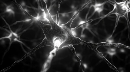 Neuron and neural network transmitting signals in black and white
