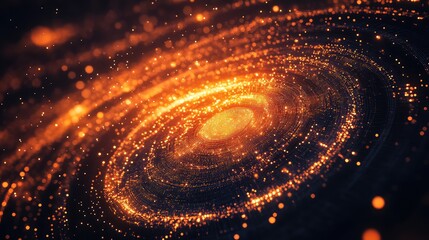 Digital particles forming glowing spiral galaxy network