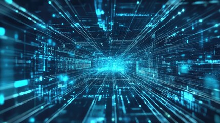 Digital data flowing through abstract cyberspace network tunnel
