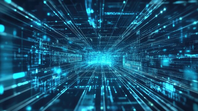 Digital data flowing through abstract cyberspace network tunnel