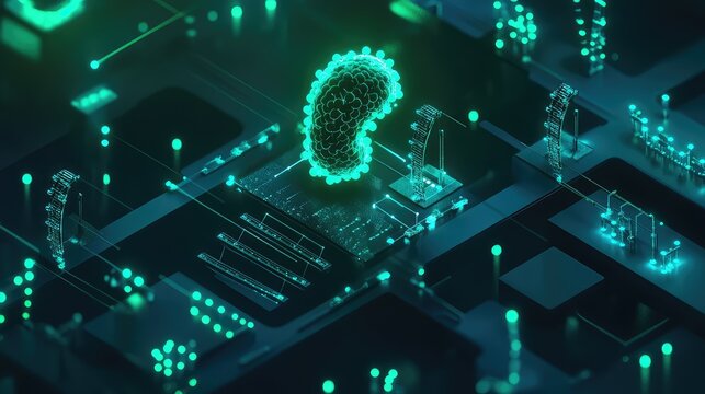 Digital kidney organ integrating into futuristic circuit board biomechanics