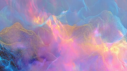 Abstract wireframe mountains digital landscape with neon colors