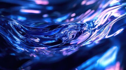 Abstract flowing liquid surface creating shimmering blue waves