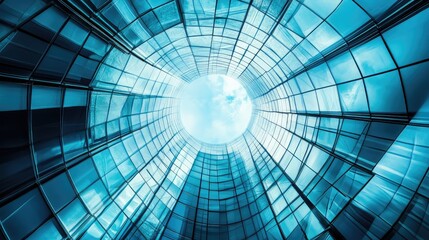 Modern building glass facade looking up at sky