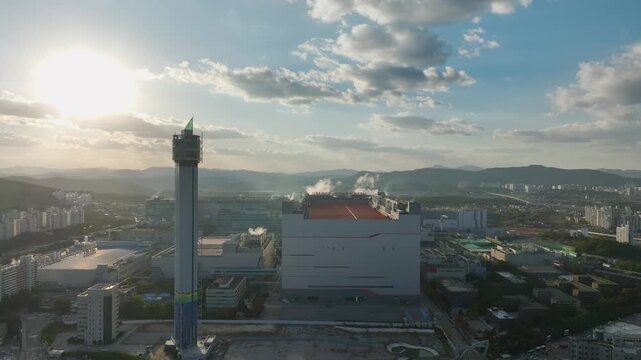 Aerial View of Icheon, Hynix Semiconductor Factory, Sunset