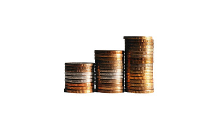 Coins stacked ascending, on black background