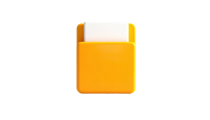 Isolated yellow folder icon with white paper on black background