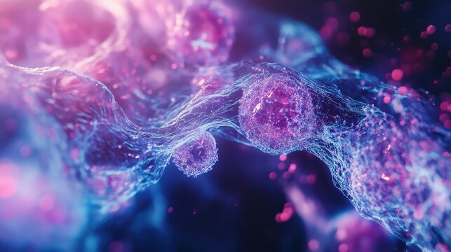 Microscopic cells in a biological network structure developing in body