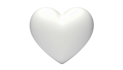 Glossy, white, heart-shaped 3D object on black backdrop