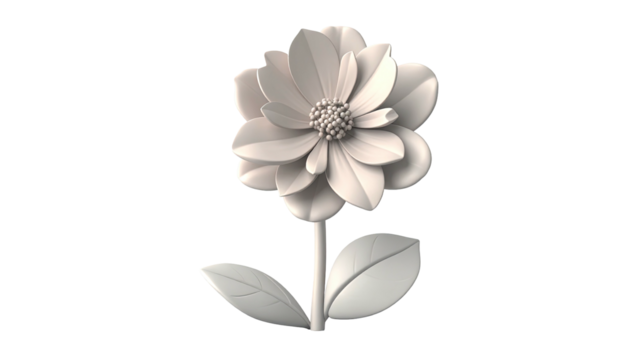 Monochrome flower with stacked petals and stem against black