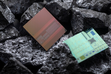 optical lithography die chip and silicon metal chunks