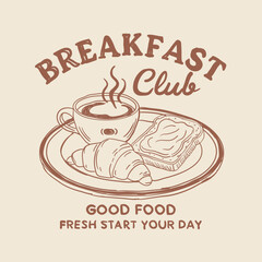 Hand drawn breakfast time vector t shirt design.Morning eating artwork for apparel, Fresh start your day. Men's, women's, kids, clothing print, Breakfast time vector design. Fashion vector graphics.