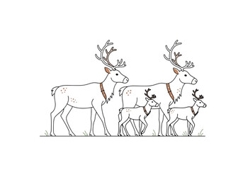A stylized illustration of a reindeer family standing together against white background.