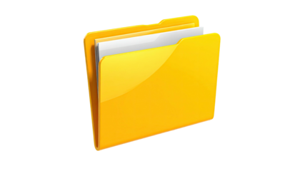 Yellow folder filled with documents, angled, black background