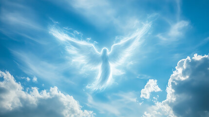 A cloud looks like an angel against the blue sky 