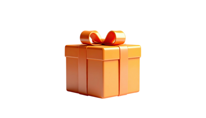 Glossy orange gift box with ribbon and bow on black background (1)