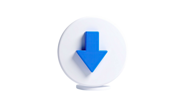 Blue arrow pointing down in a white button