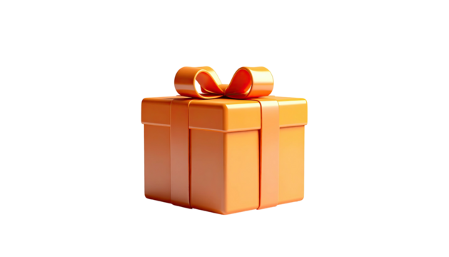 Glossy orange gift box with ribbon and bow on black background (1)