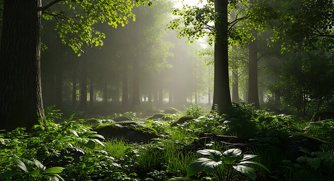 sun rays in the forest - Powered by Adobe