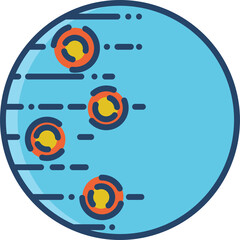 Abstract Blue Sphere With Orange And Yellow Circles And Dark Blue Lines On A Transparent Background