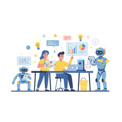 Fototapeta premium Teamwork with Robot Data Analysis and Collaboration in the Modern Workplace
