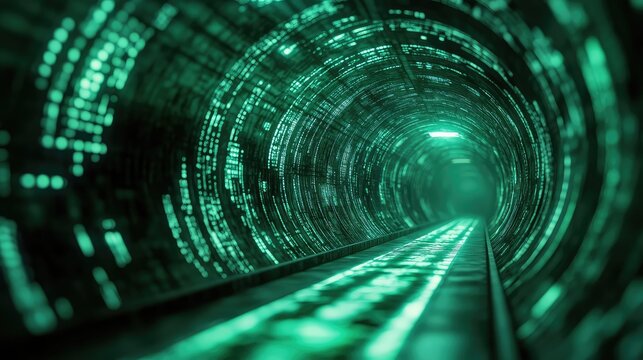 Digital data flowing through futuristic cyber tunnel