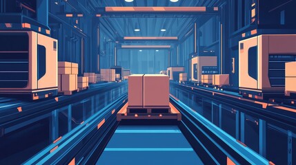 Automated warehouse with robotic systems moving packages swiftly