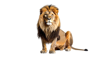 Regal lion with a magnificent mane, sitting powerfully