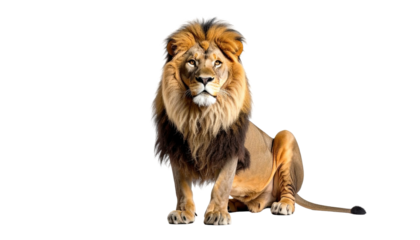 Regal lion with a magnificent mane, sitting powerfully