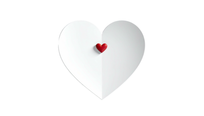 Paper heart, folded, white, with small red heart pinpointed