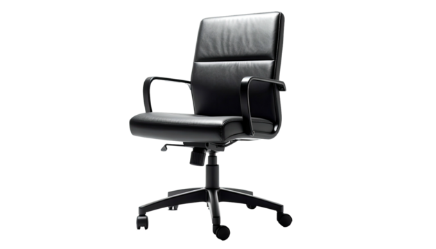 Elegant black leather office chair with armrests on black