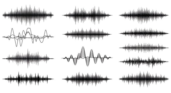 Collection of stylized digital sound waves, illustrating audio frequency patterns