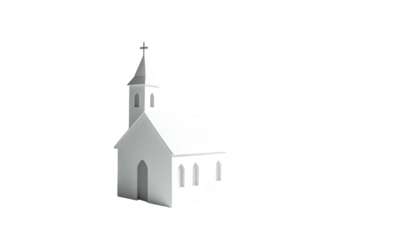 White church model with a cross atop, on black background