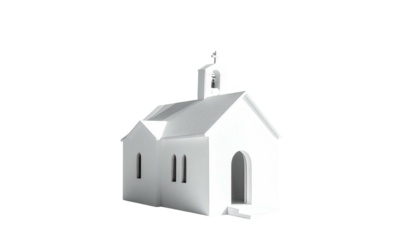 Simple white church miniature against a stark black background