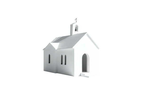 Simple white church miniature against a stark black background
