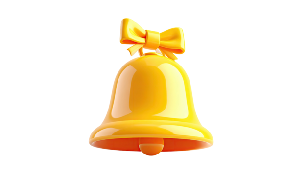 Bright golden bell with a yellow bow, on a black background - Powered by Adobe