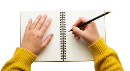 Person writing in a notebook transparent background cutout png