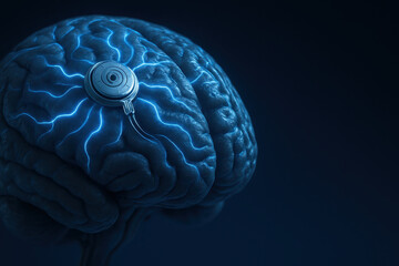 Futuristic representation of brain with electric impulses, symbolizing medical advancements in neuroscience and technology. This captures essence of innovation in medical research and brain health