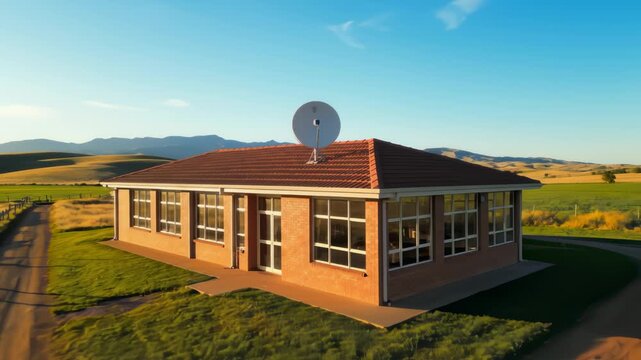 Aerial View of a House With a Satellite Dish on the Roof